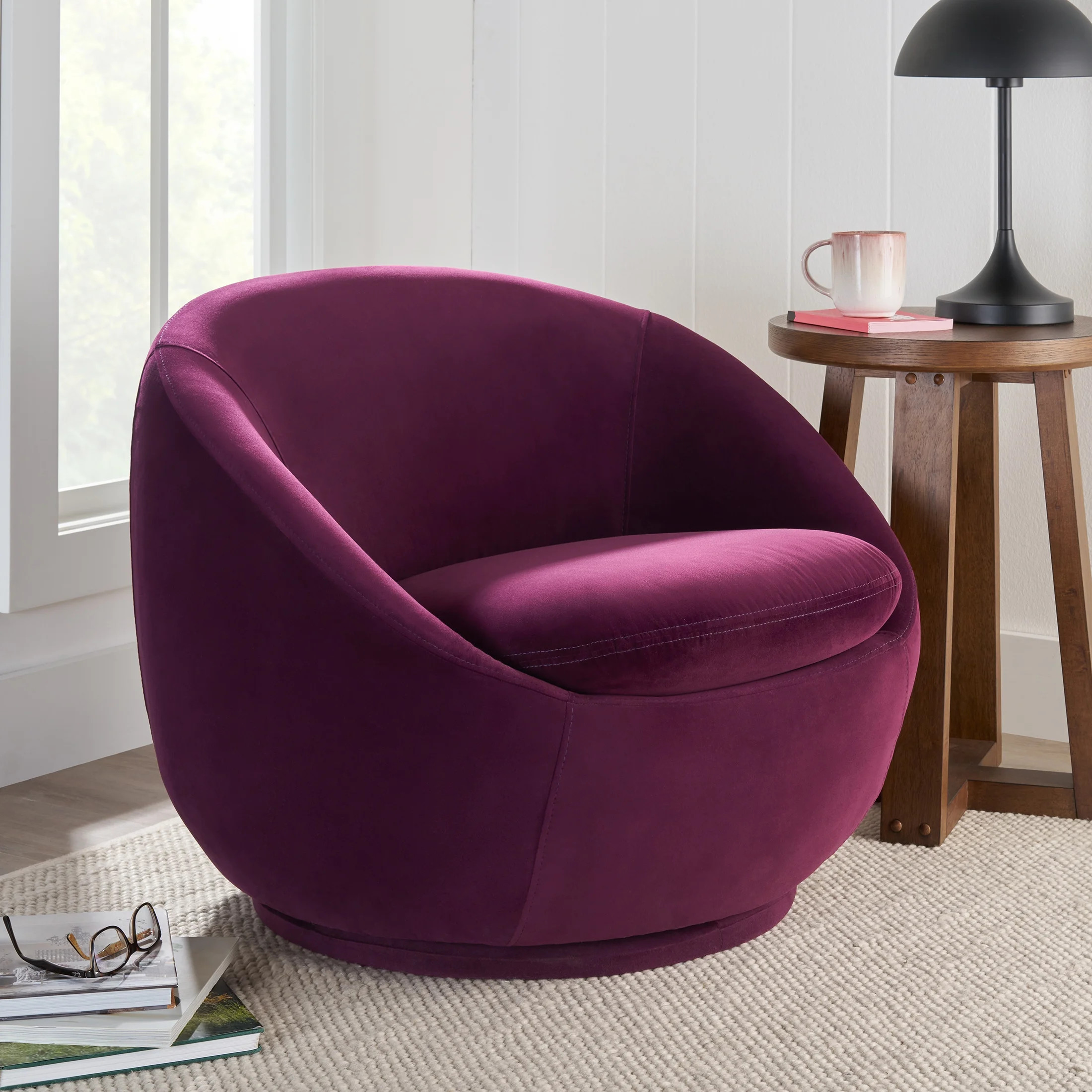 Better Homes & Gardens Mira Swivel Chair, Merlot Velvet | Walmart (US)