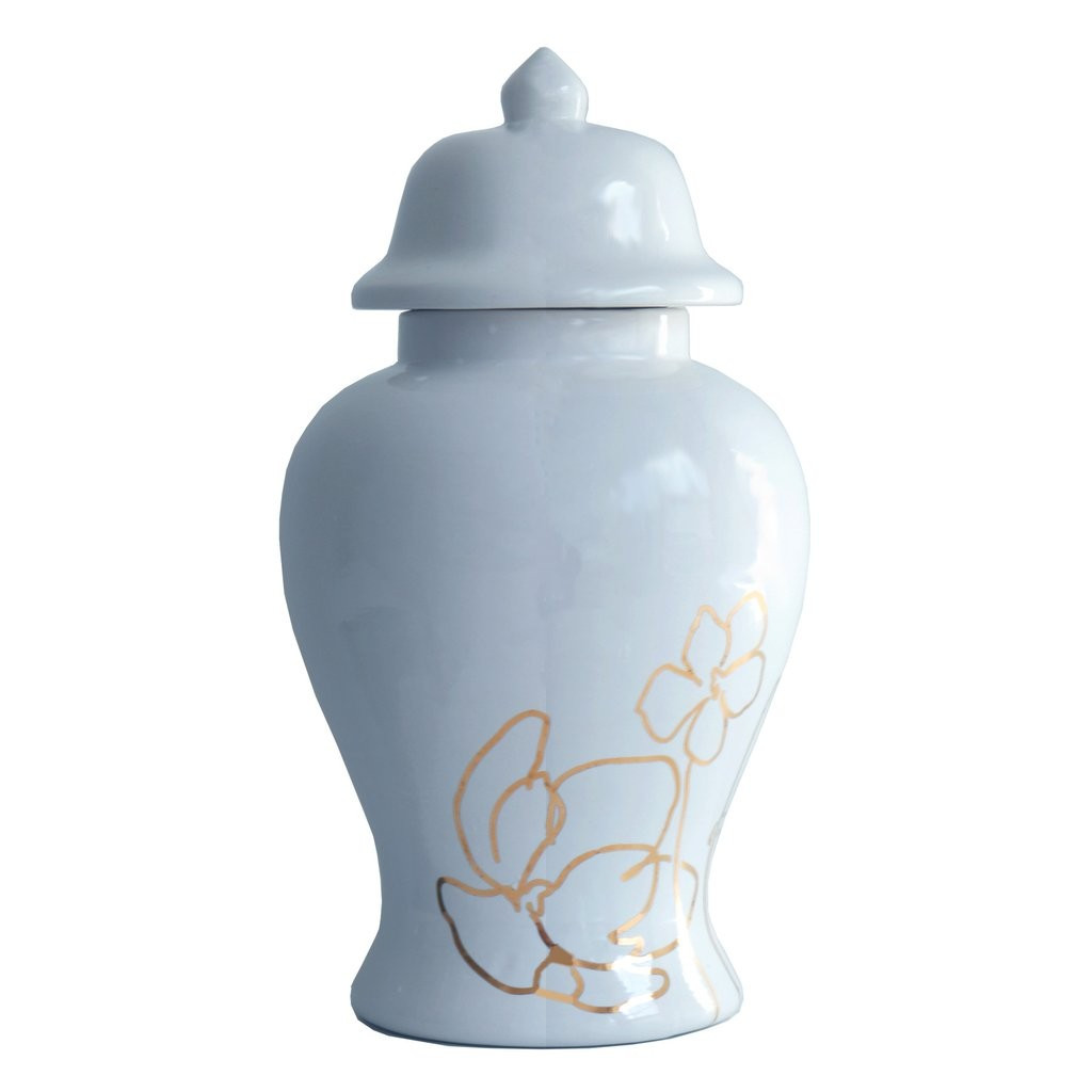 Hydrangea Light Blue Ginger Jar with Gold Floral Accent | Lo Home by Lauren Haskell Designs