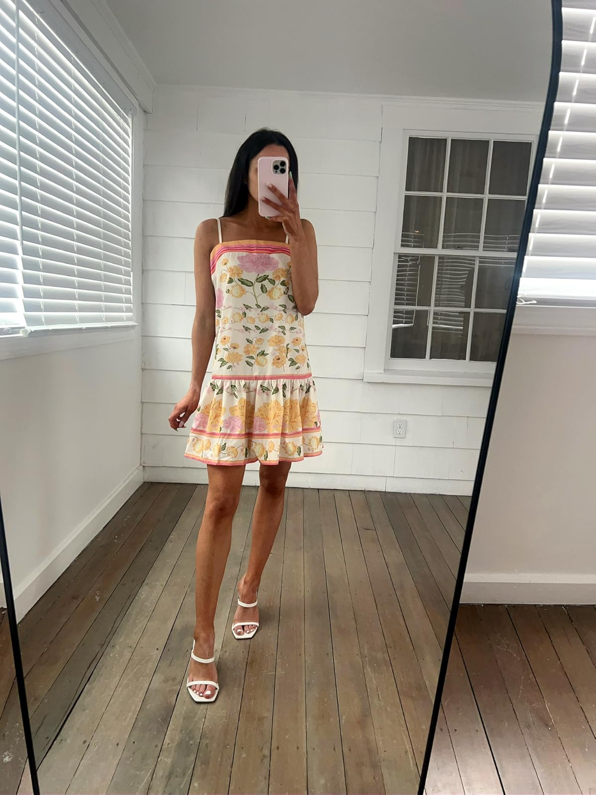 Summer dress in XS, heels true to size. Floral sundress/white heels/casual summer outfit 
 

 #LTKSummerEdit #LTKSeasonal #LTKPetite