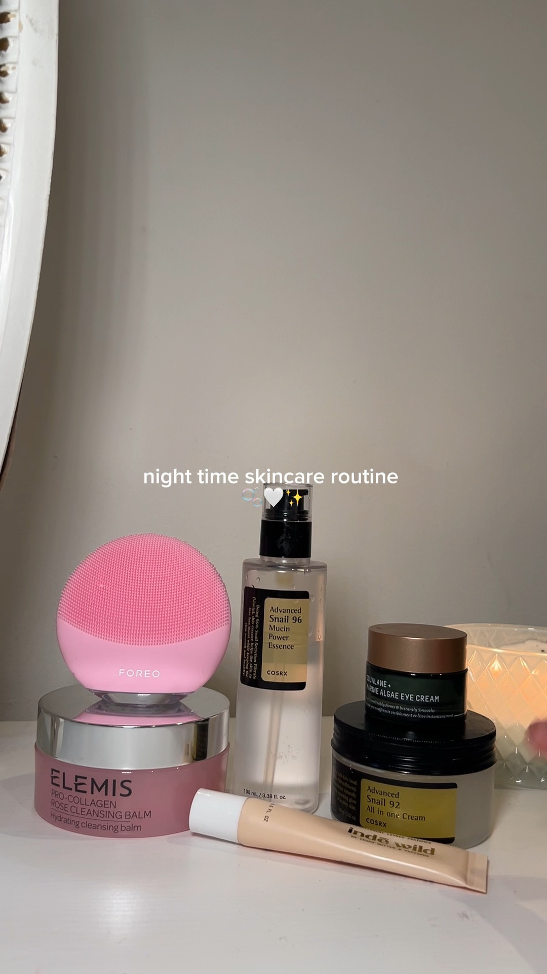 Self care nights ❄️🫧✨ my hydrating skin care routine. 

1. Elemis Pro-Collagen Rose Cleansing Balm
2. Using a cleanser with the FOREO LUNA
3. COSRX Advanced Snail 96 Mucin Power Essence
4. COSRX All in One Cream
5. Biossance Squalane and Marine Algae Eye Cream
6. Inde wild dewy lip treatment 


#LTKVideo #LTKhome #LTKbeauty