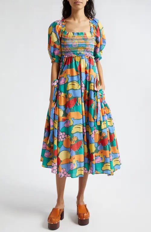 FARM Rio Fruit Landscape Cotton Blend Midi Dress at Nordstrom, Size Small | Nordstrom