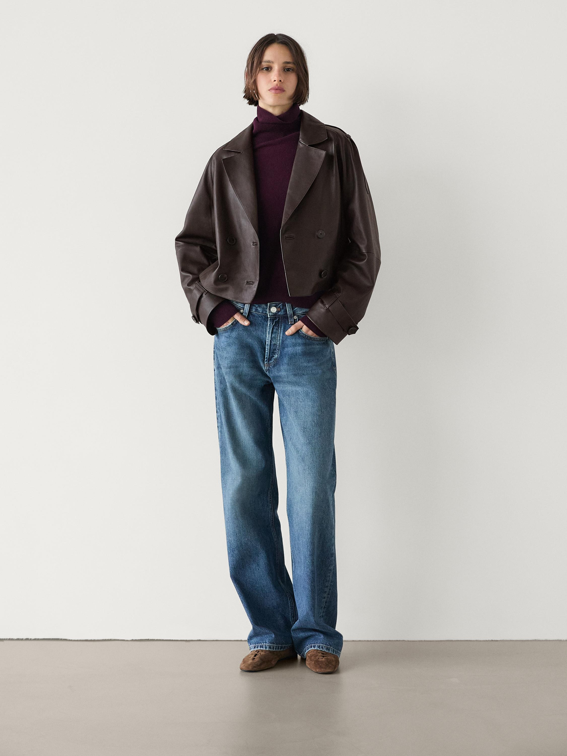 Cropped nappa leather trench coat | Massimo Dutti UK