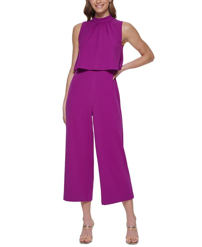 DKNY Petite Mock Neck Overlay Jumpsuit & Reviews - Dresses - Petites - Macy's | Macys (US)