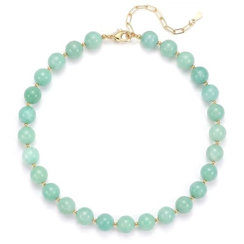 Drogomen Beaded Choker Necklaces for Women Bohemian Statement Chunky Beaded Necklace Natural Gemstone Necklace Handmade Surfer Beachy Summer Vacation Jewelry (Jade) | Amazon (US)