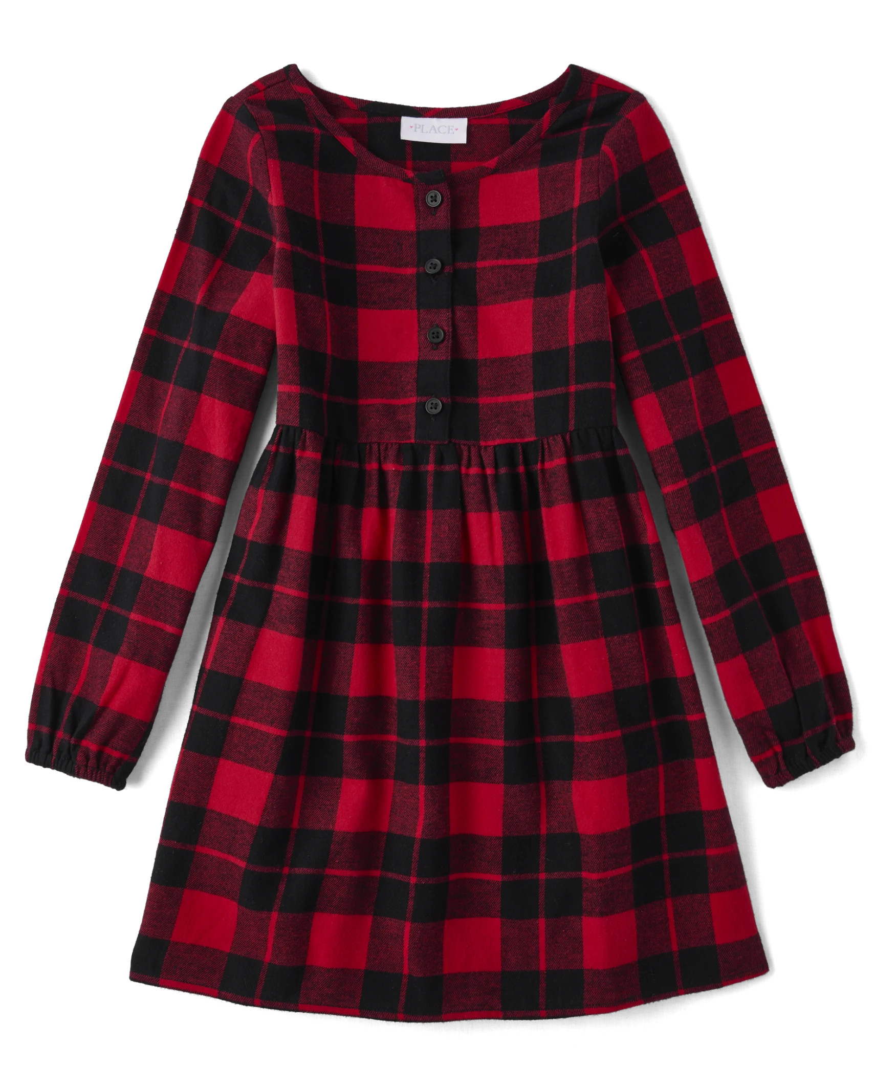 Girls Matching Family Buffalo Plaid Flannel Shirt Dress - classicred | The Children's Place