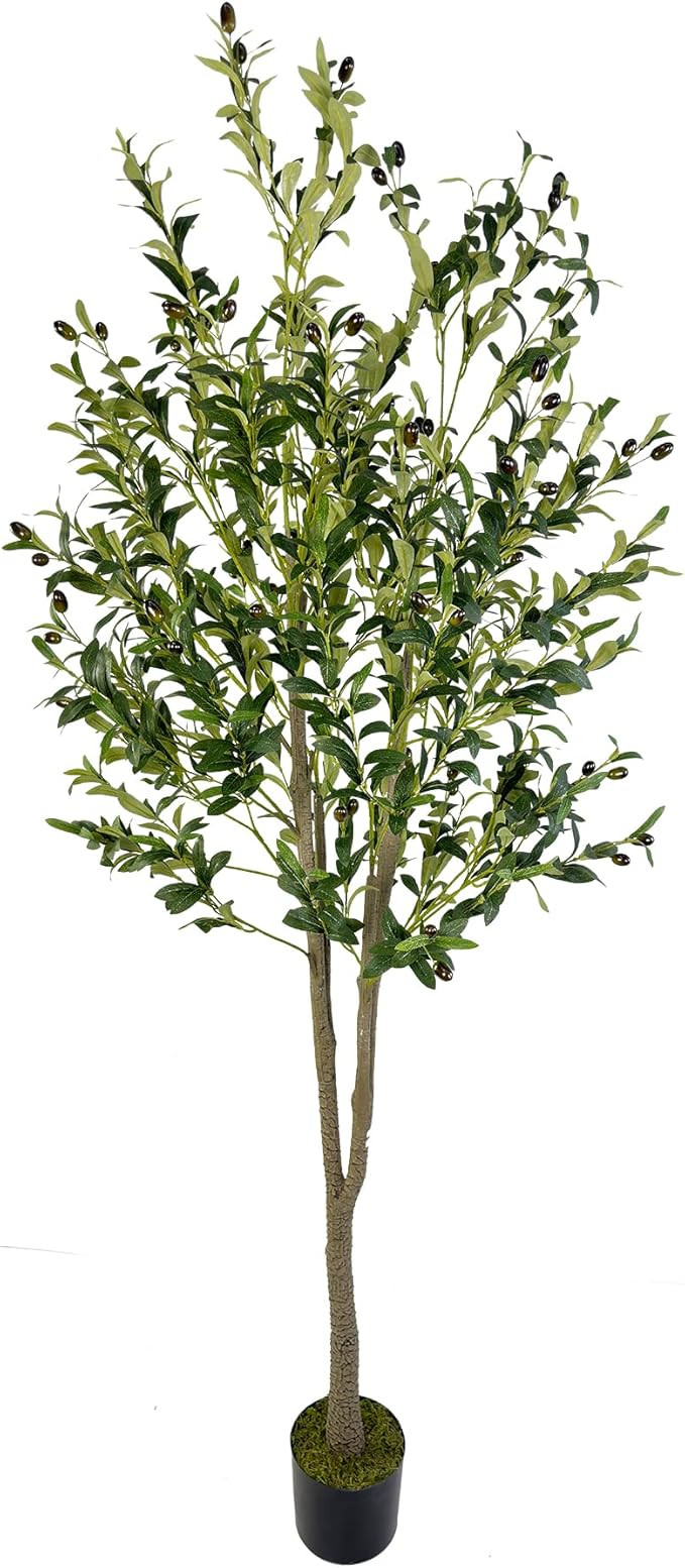 SCNROU 6.3ft Tall (1368 Leaves) Artificial Tree Artificial Olive Tree in Plastic Pot Faux Olive T... | Amazon (US)