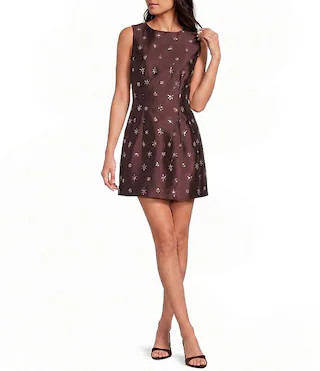 Emma Bead Embroidered Boat Neck Sleeveless Structured A-Line Mini Dress | Dillard's