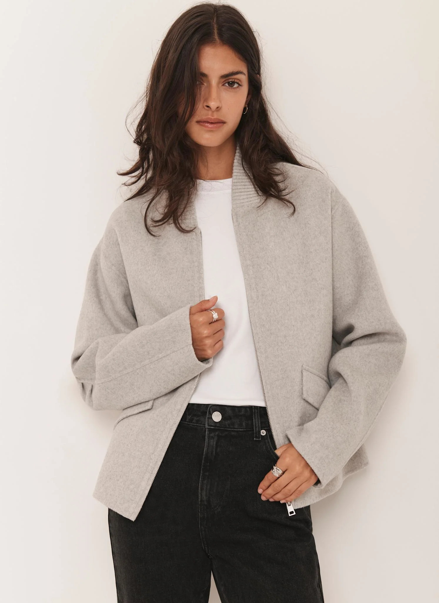 Grey Minimalist Wool Jacket | Mint Velvet