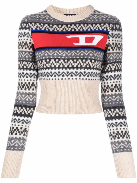 Diesel M-Pasadena Cropped jacquard-knit Jumper - Farfetch | Farfetch Global