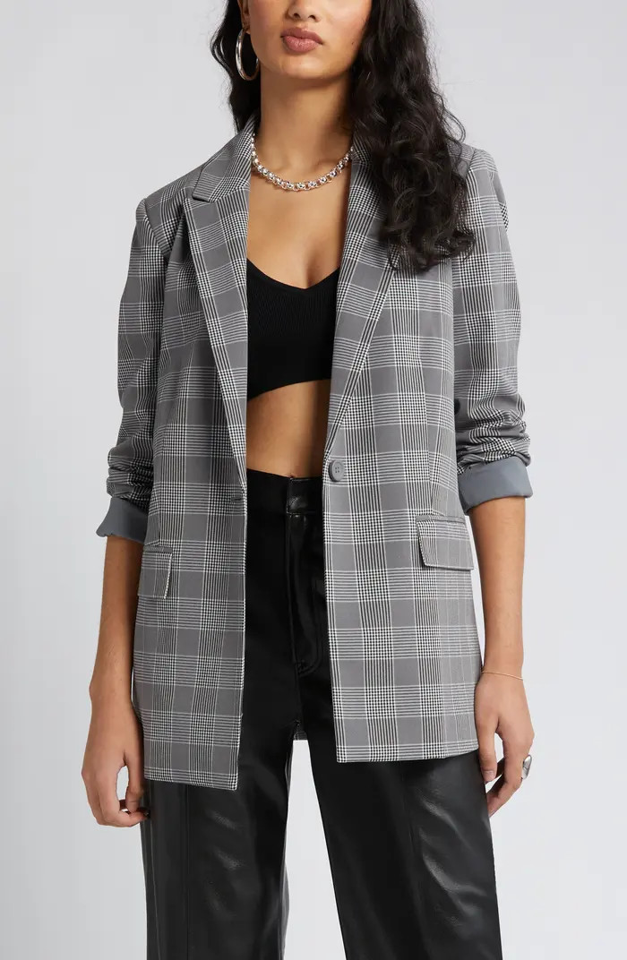 Open Edit Plaid Bracelet Sleeve Blazer | Nordstrom | Nordstrom