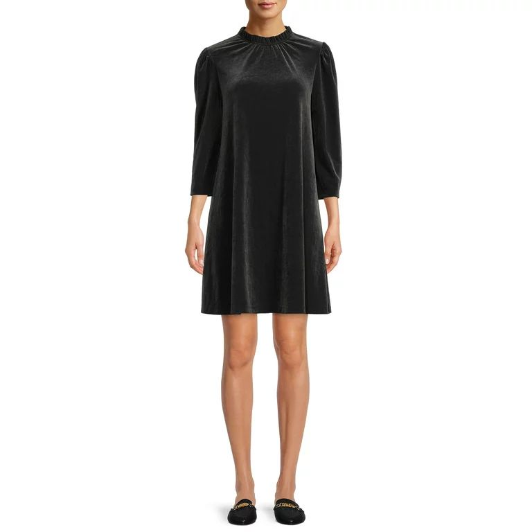 Time and Tru Women’s Velvet Dress with 3/4-Length Sleeve - Walmart.com | Walmart (US)