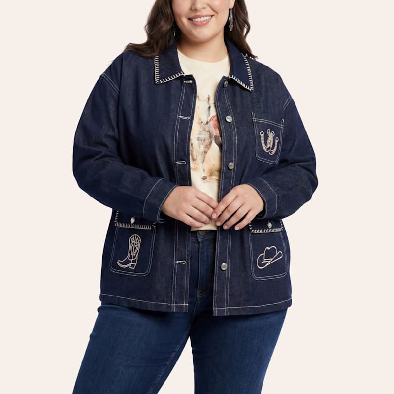 Rockin' C Women's Dark Wash Denim Embroidered Barn Coat - Plus Sizes - 3X - From Cavender's | Cavender's