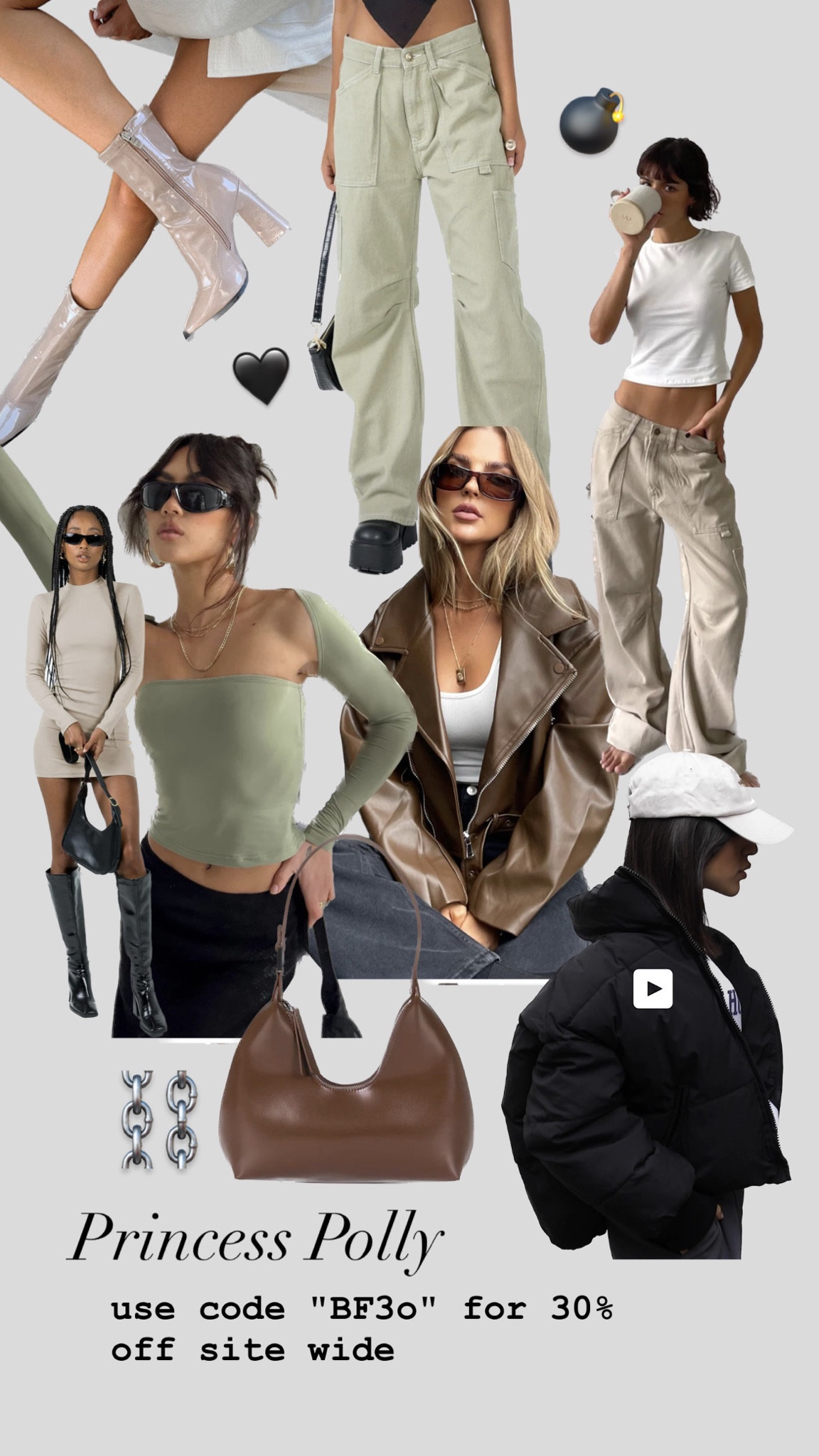 Thanksgiving outfit, holiday outfit, cute fall outfit, winter outfits, cold weather outfits, cargo pants, byfar dupe, by far amber bag, Princess Polly, Princess Polly code, gift guide, affordable fashion, trendy fashion, sweater dress 