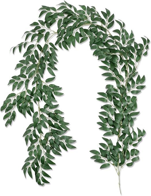 Famibay 2 Pack Artificial Willow Garland 11.4 Ft Silk Green Leaves Vine Faux Greenery Foliage Han... | Amazon (UK)