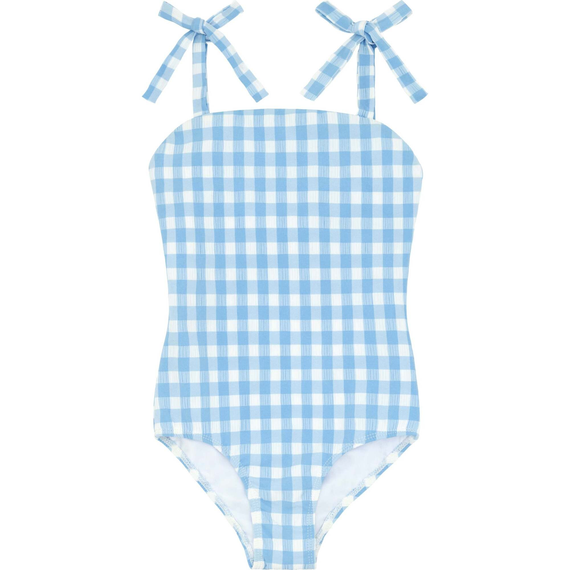Girls Surfside Blue Crinkle Gingham One Piece - Minnow Swim | Maisonette | Maisonette
