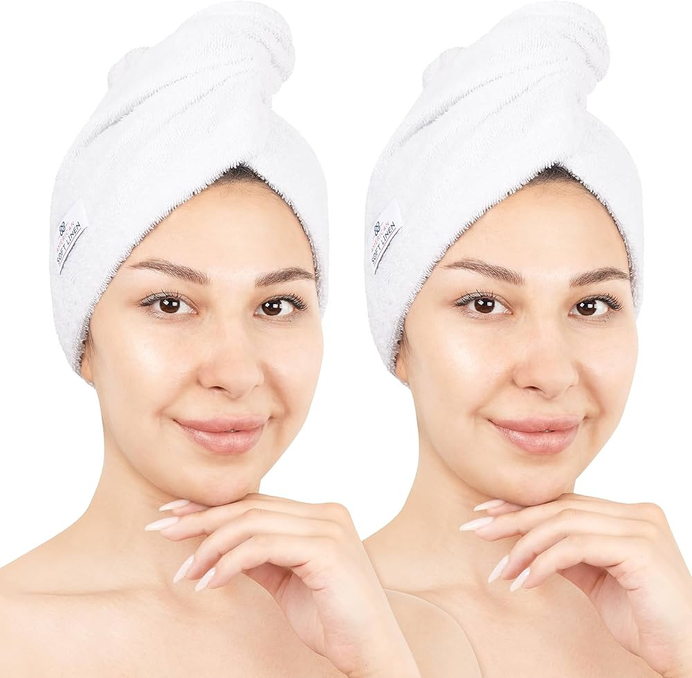American Soft Linen 100% Cotton Hair Towels for Women, Head Towel Cap, Cotton Hair Turban Towel W... | Amazon (US)