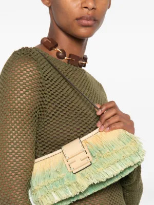 FENDI Baguette Fringed Shoulder Bag | Green | FARFETCH | Farfetch Global