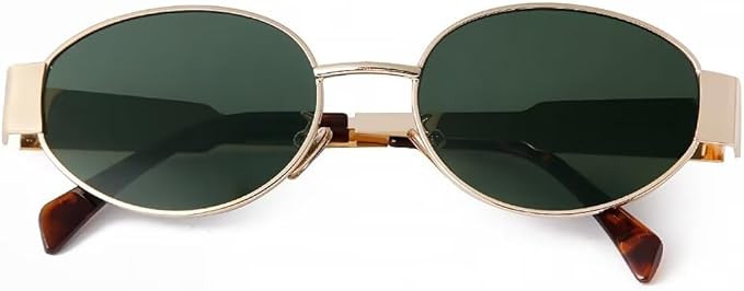 Retro Oval Sunglasses for Women Men 90s Vintage Trendy Designer Small Cute Gold Sun Glasses Metal... | Amazon (US)