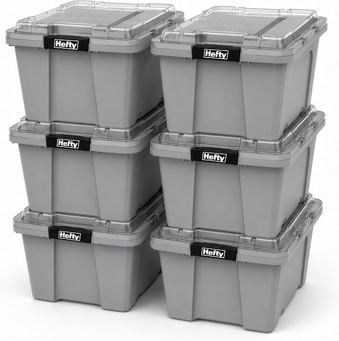 Hefty 18 Gallon Storage Bin with Clear Lid, Heavy Duty Plastic Storage Container Stackable Tote f... | Amazon (US)