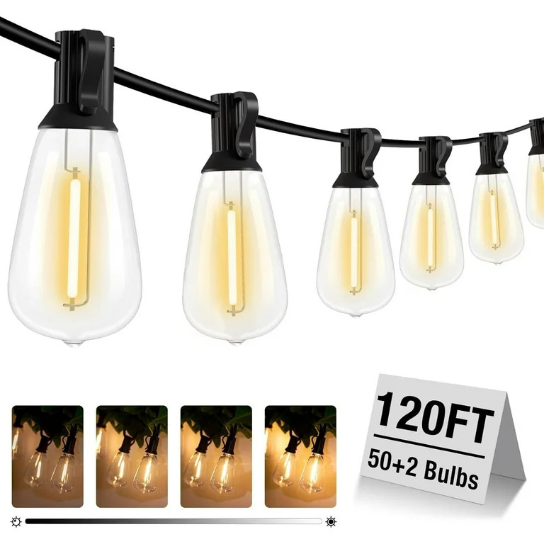 1/2 Pack 120FT LED Outdoor String Lights with Dimmer, Waterproof Patio Lights with ST38 Vintage E... | Walmart (US)