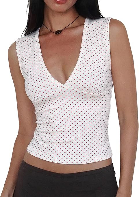 Women Deep V Neck Tops Sexy Sleeveless Crop Top Stretchy Trendy Going Out Tank Top Cute Summer Cl... | Amazon (US)