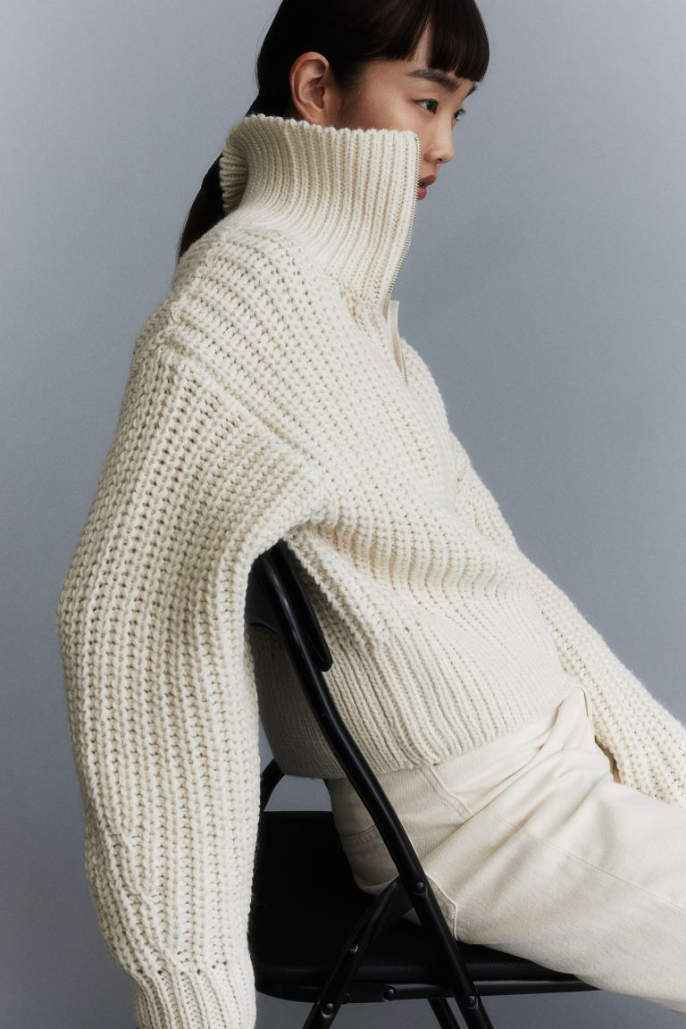 Chunky-knit Half-zip Sweater - Cream - Ladies | H&M US | H&M (US + CA)