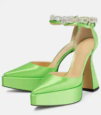 Bow Chain embellished satin platform pumps | Mytheresa (US/CA)