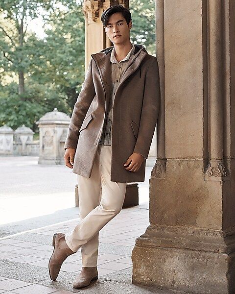 Taupe Wool-blend Hooded Topcoat | Express