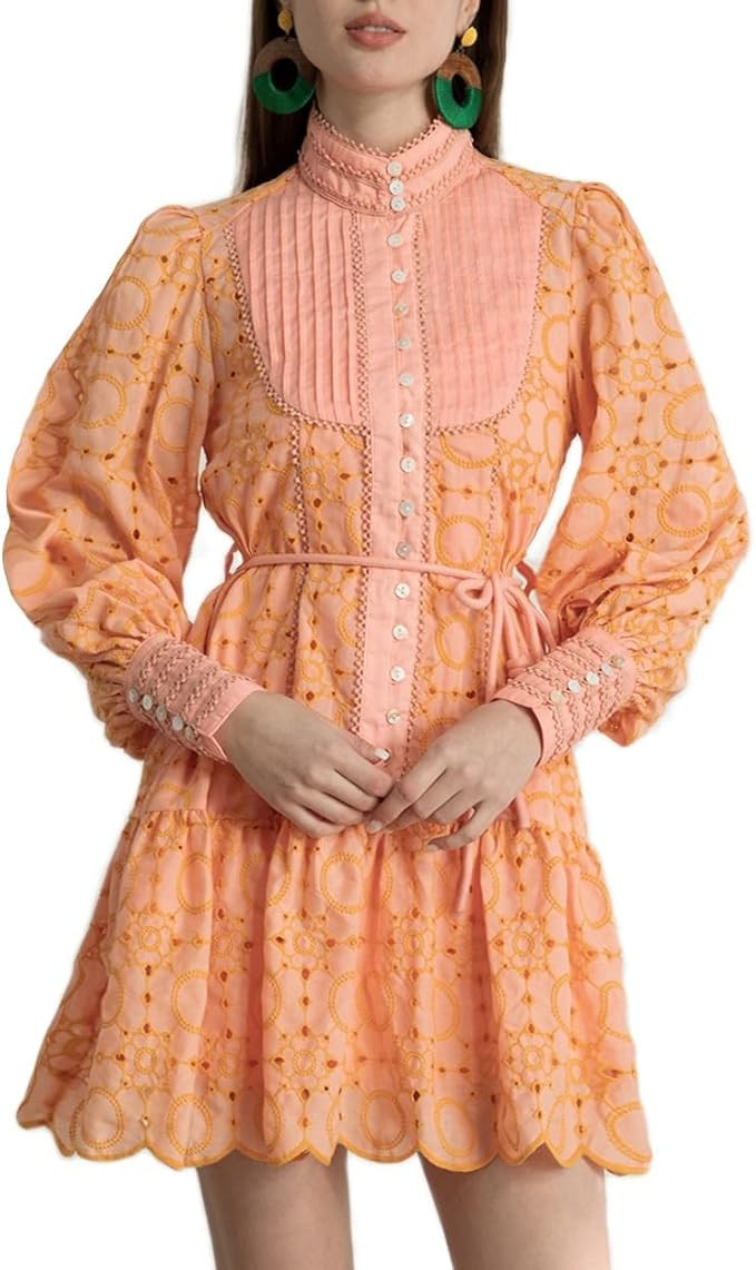 Women's Bohemian Floral Print Button Down Long Lantern Sleeve Shift Tunic Dress Casual Ruffle Swi... | Amazon (US)