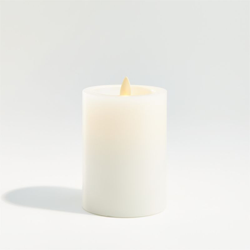 Warm White Flicker Flameless 3"x4" Wax Pillar Candle + Reviews | Crate & Barrel | Crate & Barrel