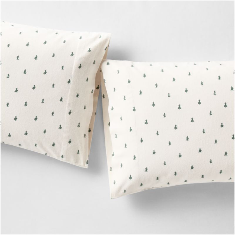 Cozysoft Organic Cotton Flannel Spruce Green Trees King Pillowcase, Set of 2 + Reviews | Crate & ... | Crate & Barrel