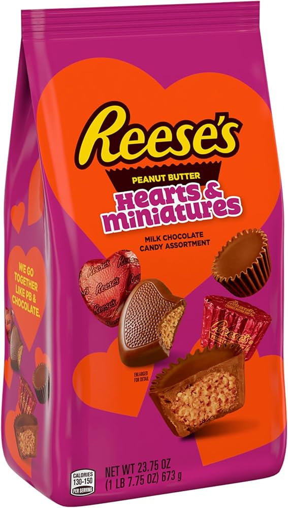 REESE'S Miniatures and Hearts Milk Chocolate Peanut Butter, Valentine's Day Candy, 23.75 Oz Varie... | Amazon (US)