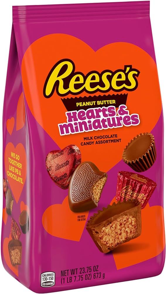 REESE'S Miniatures and Hearts Milk Chocolate Peanut Butter, Valentine's Day Candy, 23.75 Oz Varie... | Amazon (US)