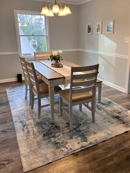 Our new dining room rug 💙 it is so soft and is also washable! For the size the price is great! Exact Color: blue grey 

#LTKhome #LTKfindsunder100