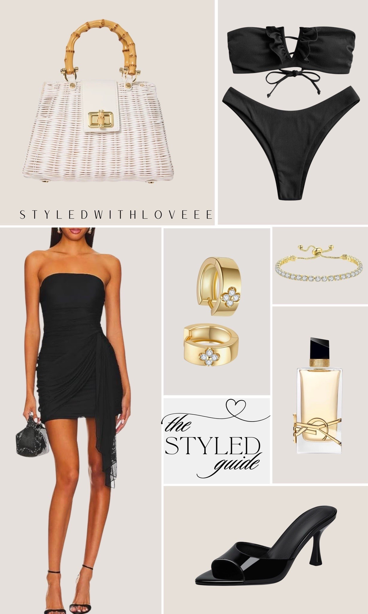 Chic and timeless in black 🌟 Perfect for a night out or a luxe beach day, this curated look is all about sophistication with ease. The ruched black dress is a wardrobe staple, paired with statement gold jewelry and sleek heels for an elevated feel. Add a woven handbag for a touch of texture, and the scent of Yves Saint Laurent perfume ties it all together! 



#LTKootd #LTKPetite #LTKSwim