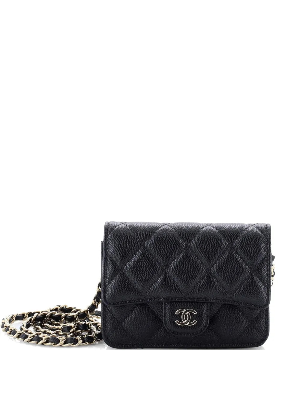 CHANEL Pre-Owned Classic Flap With Chain Quilted Caviar Small Clutch Bag | Black | FARFETCH | Farfetch Global