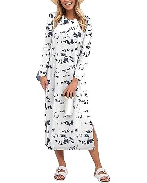 ANRABESS Womens 3/4 Sleeve Striped Slit Midi T Shirt Dresses 2026 Summer Casual Beach Vacation Cl... | Amazon (US)