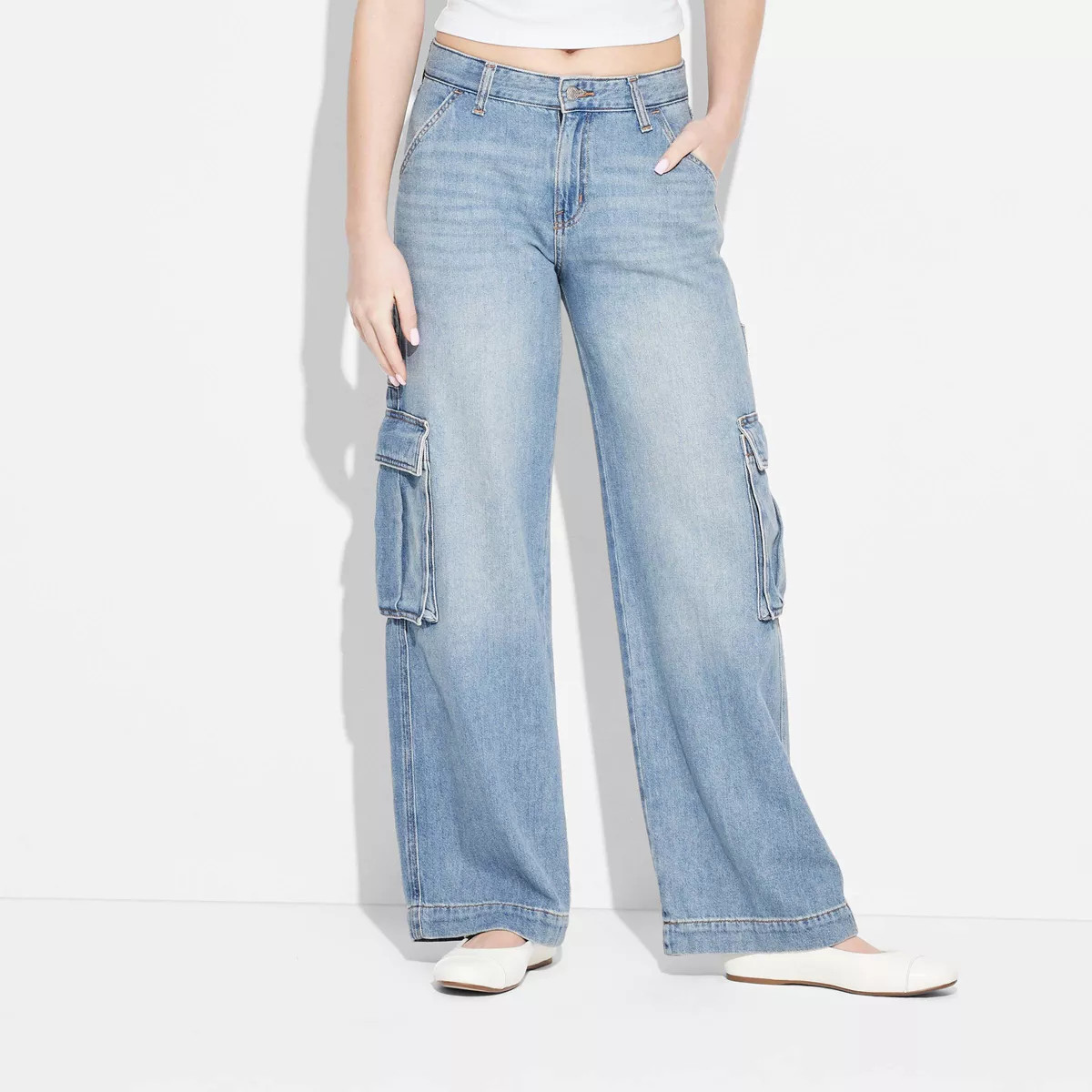 Women's Mid-Rise Wide Leg Cargo Baggy Jeans - Wild Fable™ | Target