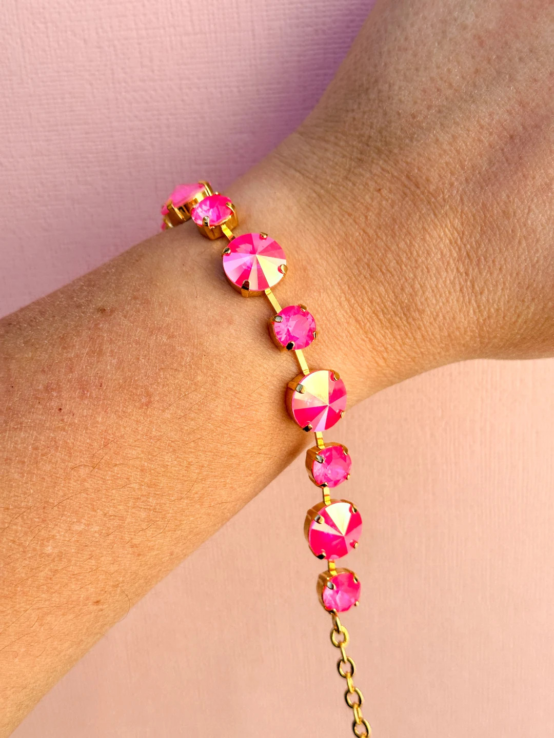 Electric Pink AB 12mm Rivoli / 8mm Electric Pink Twinkle Bracelet Choose Setting - Etsy | Etsy (US)