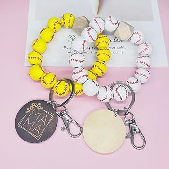 WJR Baseball Softball Bracelet Keychain Wooden Bead Tassel Wristlet Key Ring Sports Lover Athlete... | Amazon (US)