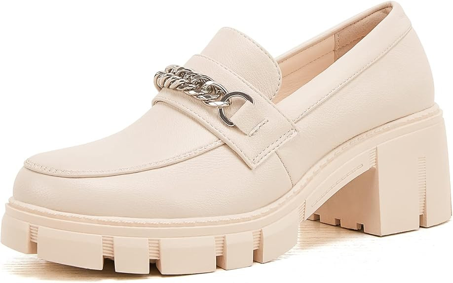 TINSTREE Faux Leather Chunky Platform Loafers for Women with Chain Slip On Slip on Round Toe Loaf... | Amazon (US)