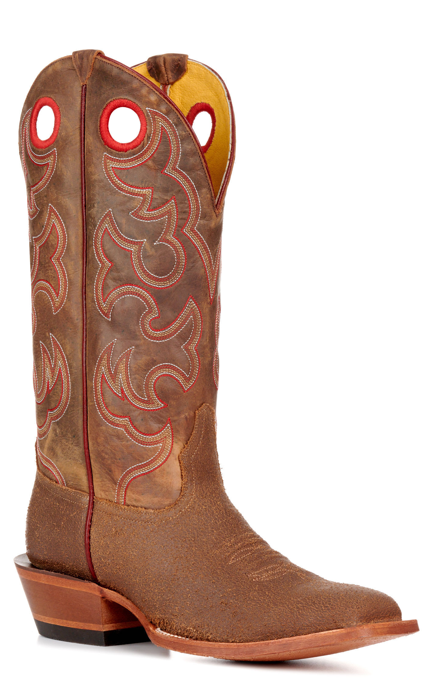 Cavender's Men's Brown and Cognac Buckaroo Wide Square Toe Cowboy Boots - 8.5xD | Cavender's