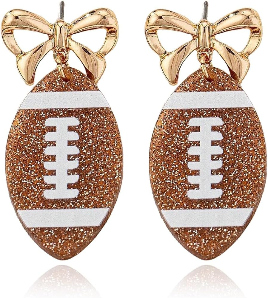 Football Earrings for Women Baseball Acrylic Bow Dangle Football Shape Game Day Outfits Sports Fa... | Amazon (US)