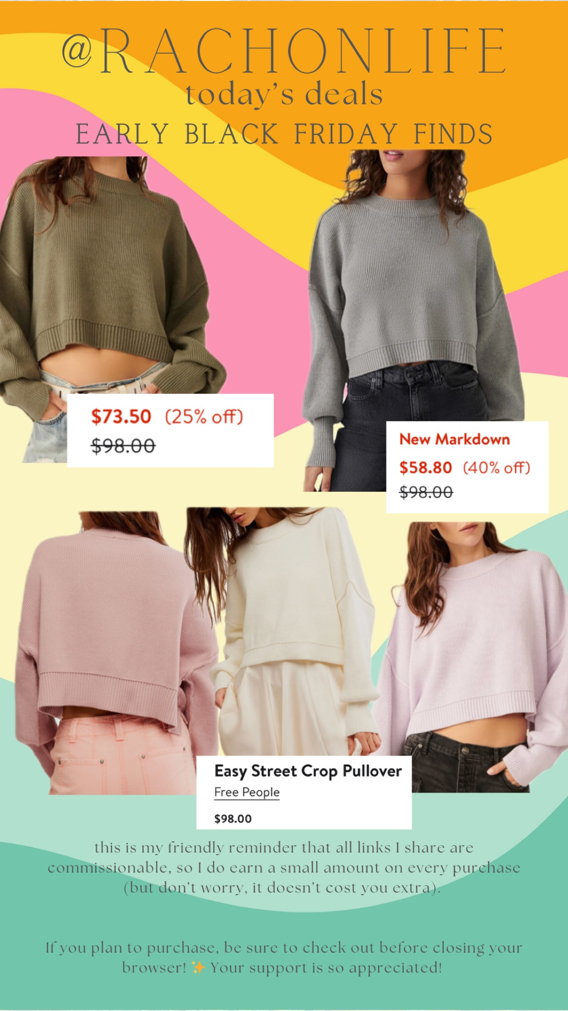 Free People sweaters up to 40% off (and use that Nordstrom card to get your points + extra discounts). Grey and green on sale, pinks and ivory are regular price. 

#LTKFindsUnder100 #LTKGiftGuide #LTKSeasonal