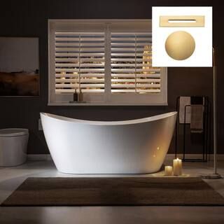 WOODBRIDGE ROYAN 67 in. Acrylic Flatbottom Freestanding Double Slipper Soaking Bathtub in White w... | The Home Depot