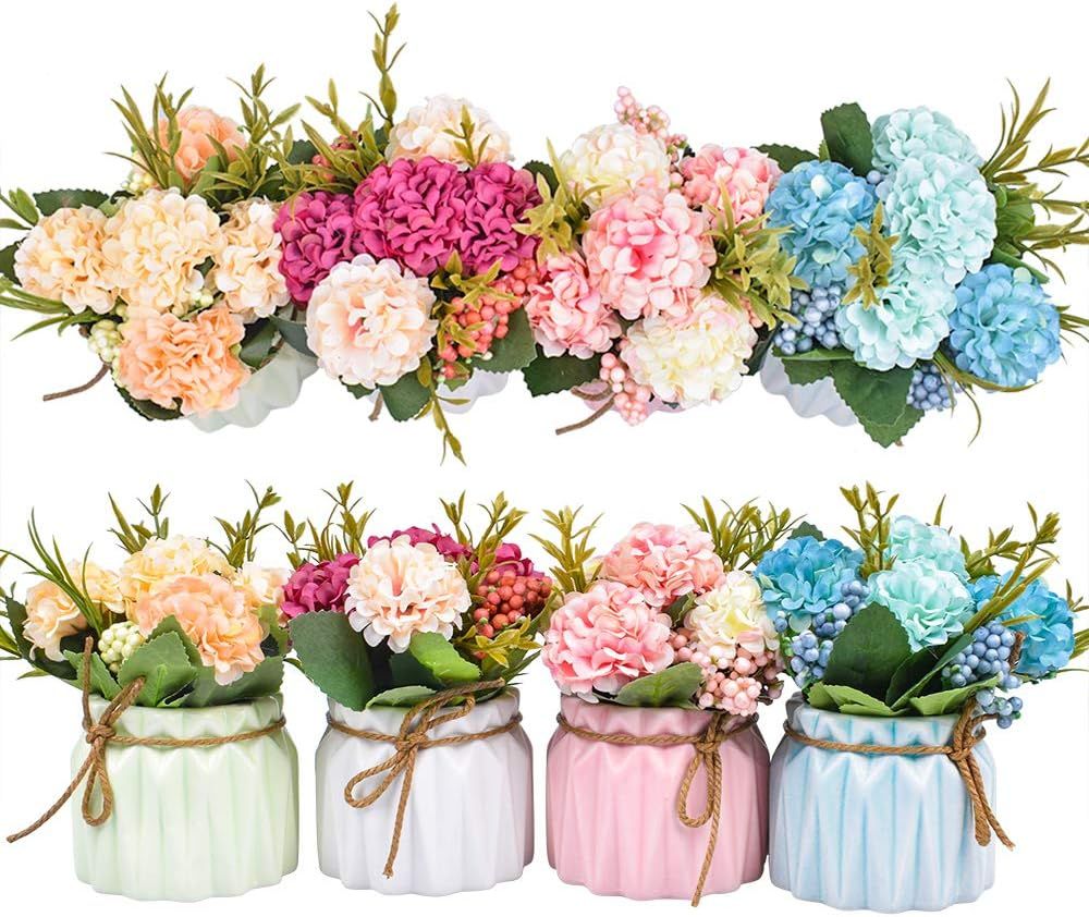 XONOR Artificial Flower Plants – Mini Fake Hydrangea Flowers in Pot for Home Decor Party Weddin... | Amazon (US)