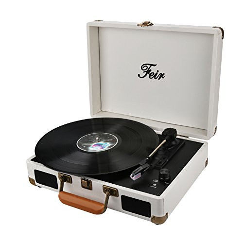 Vinyl Record Player Bluetooth with Speakers 3 Speed Portable Turntable Suitcase Built in 2 Speakers RCA Line Out AUX Headphone Jack PC Recorder-White | Amazon (US)