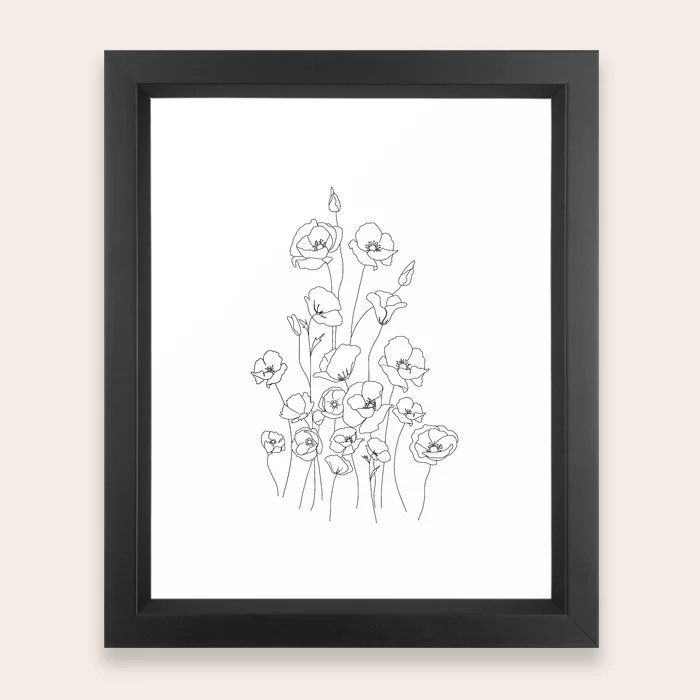 Poppy Flowers Line Art Framed Art Print | Society6