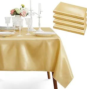 Cobedzy 4 Pack Gold Satin Tablecloth, 58 x 102 Inches Rectangle Gold Table Cover,Smooth Fabric Go... | Amazon (US)