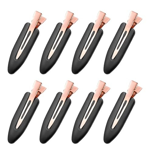 D 8 Pcs Hair Clips - No Crease Hair Clips - Flat Makeup Clips for Women and Girls - Creaseless Hair Clips for Hairstyling Bangs Salon Rose Gold Handle - Black | Amazon (US)